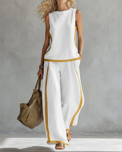 Leila | Conjunto Elegante De Dos Piezas de Algodón y Lino