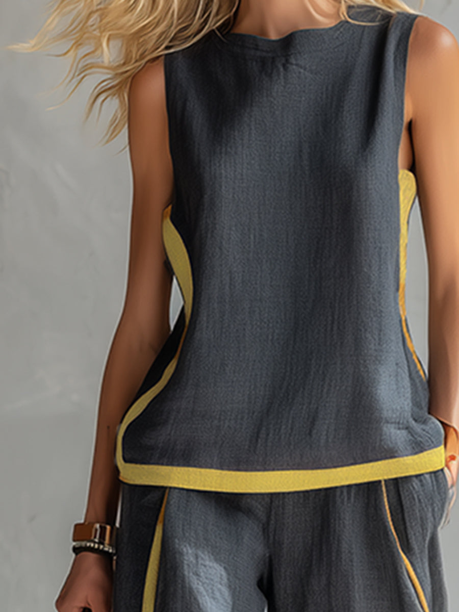 Leila | Conjunto Elegante De Dos Piezas de Algodón y Lino