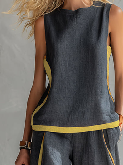Leila | Conjunto Elegante De Dos Piezas de Algodón y Lino