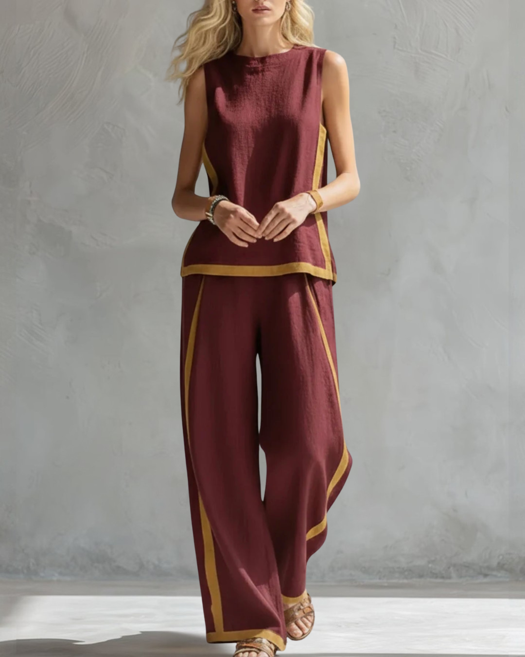 Leila | Conjunto Elegante De Dos Piezas de Algodón y Lino