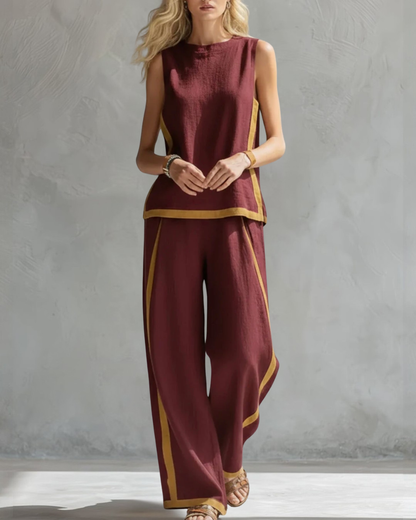 Leila | Conjunto Elegante De Dos Piezas de Algodón y Lino