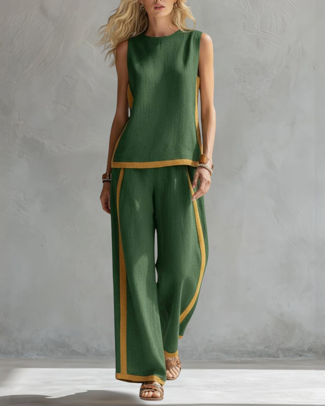 Leila | Conjunto Elegante De Dos Piezas de Algodón y Lino