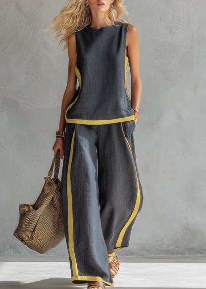 Leila | Conjunto Elegante De Dos Piezas de Algodón y Lino