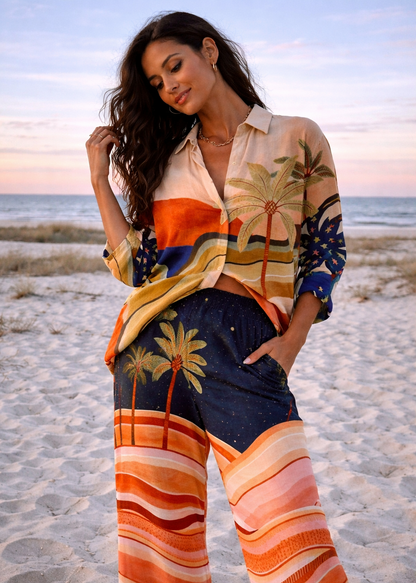 Sara | Conjunto  Camisa + Pantalón Estilo Resort Multicolor