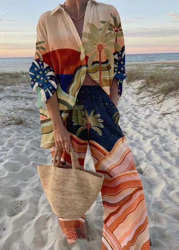 Sara | Conjunto  Camisa + Pantalón Estilo Resort Multicolor