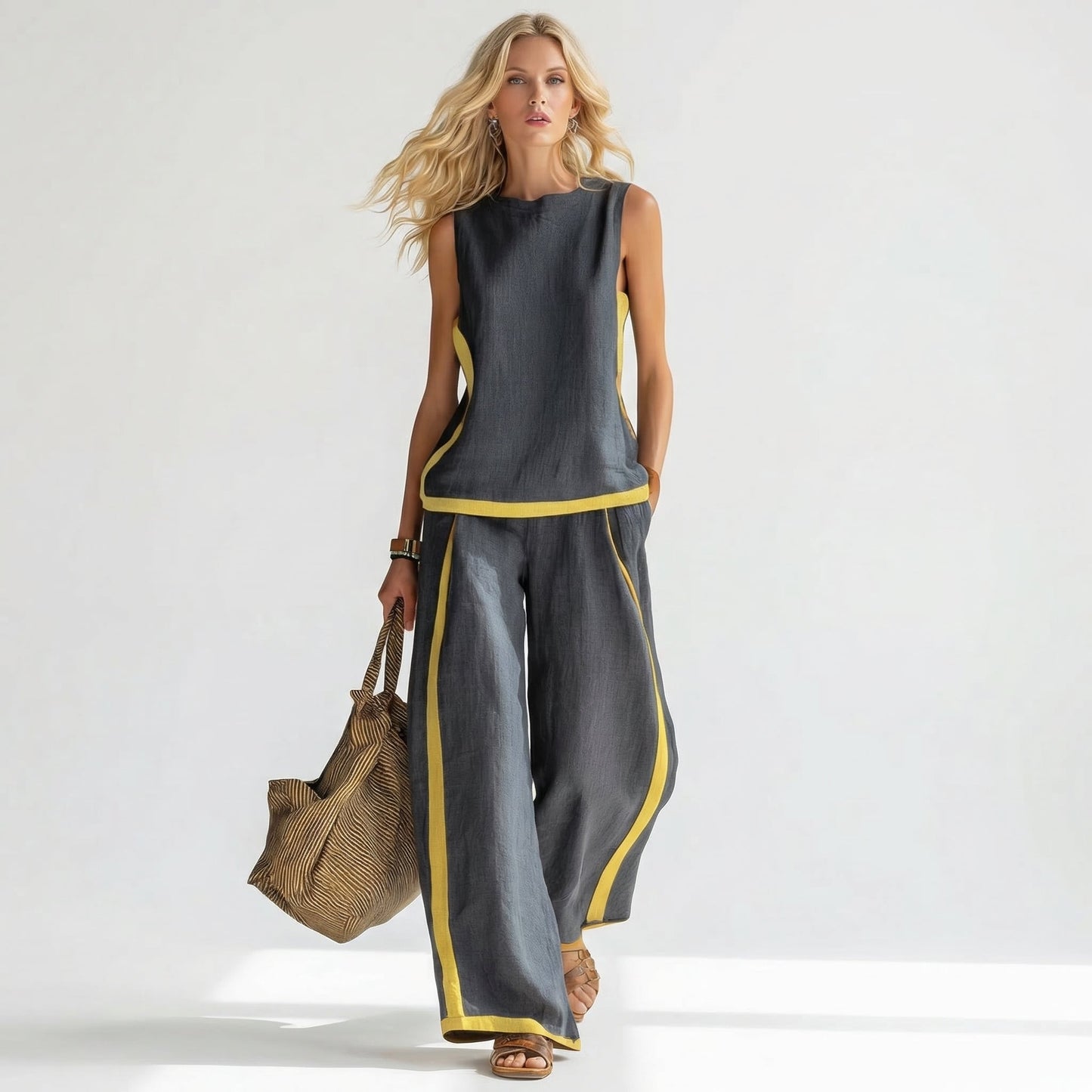 Leila | Conjunto Elegante De Dos Piezas de Algodón y Lino